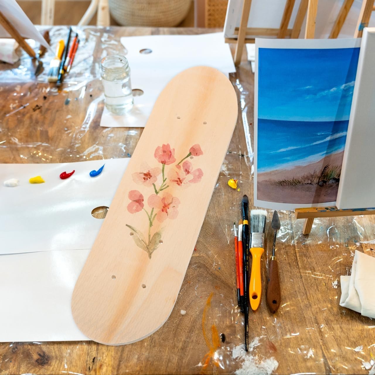 Blank Skateboard Deck 7 Ply Wooden Double Tail DIY Painting Art Skateboard