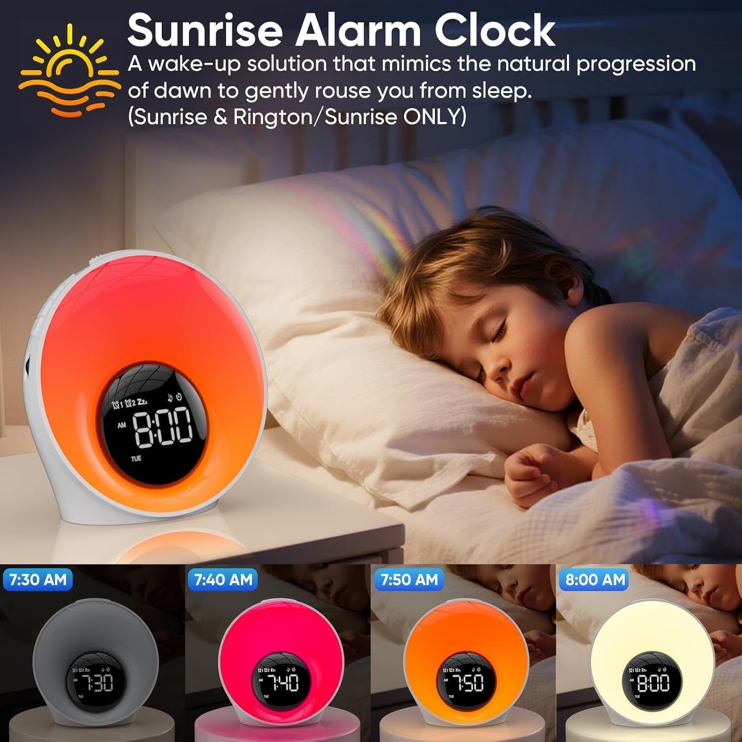 Sunrise Alarm Clock Wake Up Light White Noise Night Light Dual Alarm