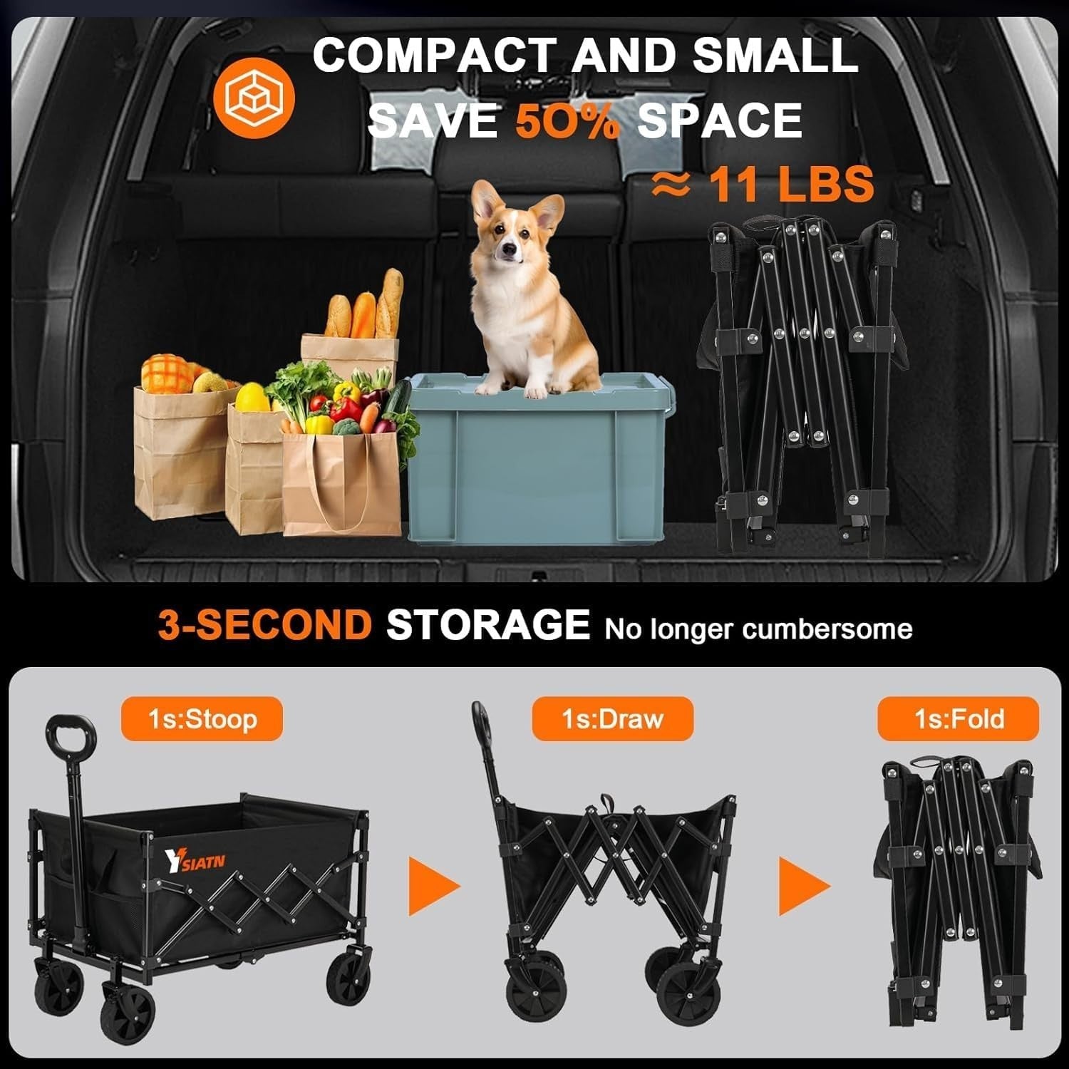 159kg Heavy Duty Folding Festival Trolley Wagon with All-Terrain Wheels Black