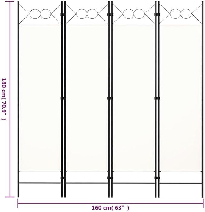 White 4 Panel Room Divider 180cm Folding Privacy Screen – Fabric Partition Wall