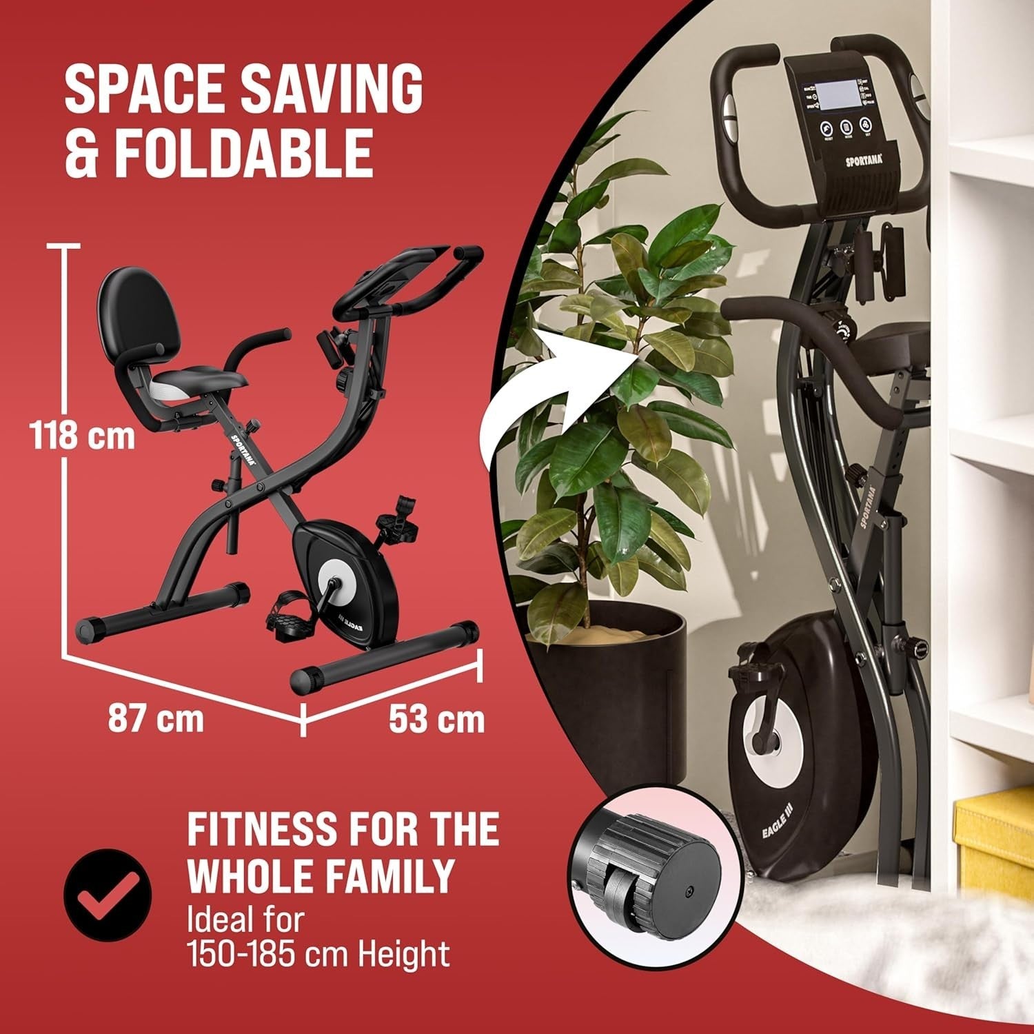 3-in-1 Folding Exercise Bike w/ 10-Level Magnetic Resistance & Fitness Bands