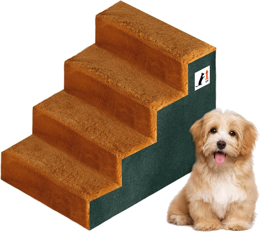 4‑Step Non‑Slip Dog Stairs & Ramp for Bed Sofa – Washable Plush Pet Steps
