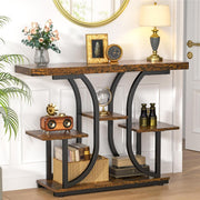 Slim Industrial Console Table with 4 Tiers & Curved Metal Frame