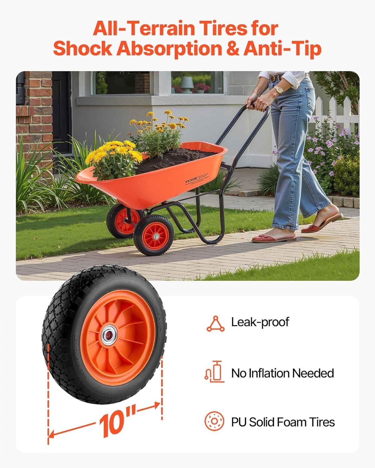 85L 2-Wheel Garden Wheelbarrow & Orange Heavy Duty Cart w/ 397lb Capacity
