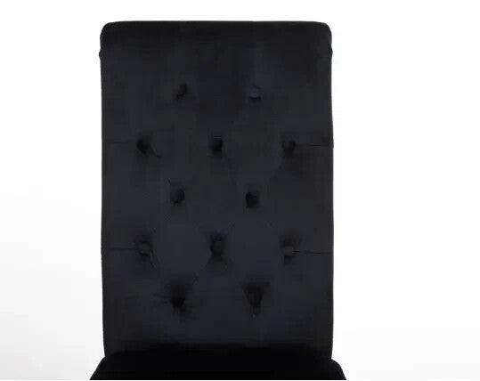 Pair Black Velvet Dining Chairs Lion Knocker Chrome Legs Quilted Back