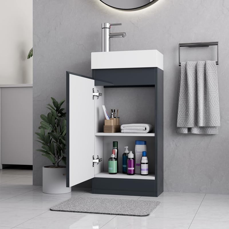 Modern 400mm Bathroom Vanity Unit with Basin Grey Floor Standing Sink Cabinet