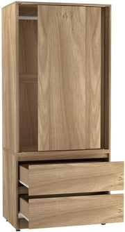 2-Door 2-Drawer Sliding Wardrobe with Hanging Rail & Adjustable Feet, Oak
