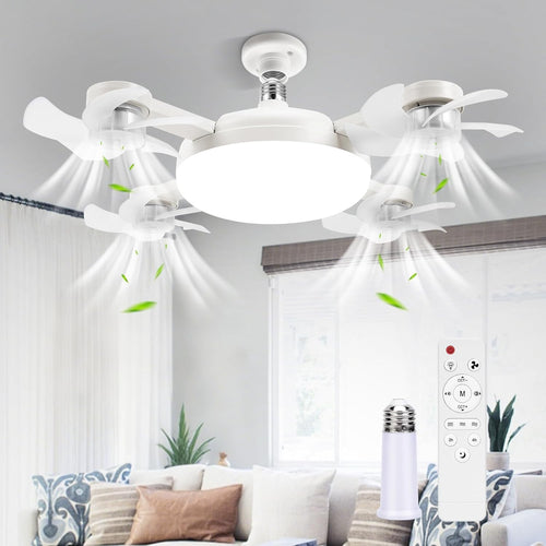 50W Ceiling Fan, 4-Head Drone Design, LED Light, Remote, 3 Speeds, Dimmable