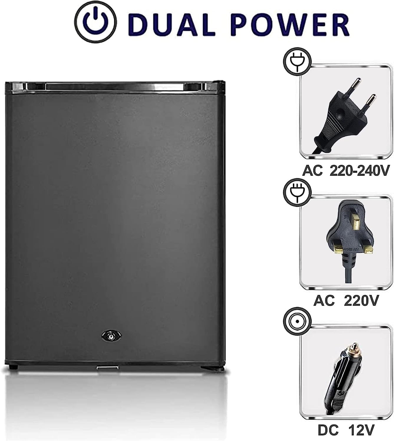 12V Mini Fridge 30L Campervan Portable Silent Black Lockable Reversible