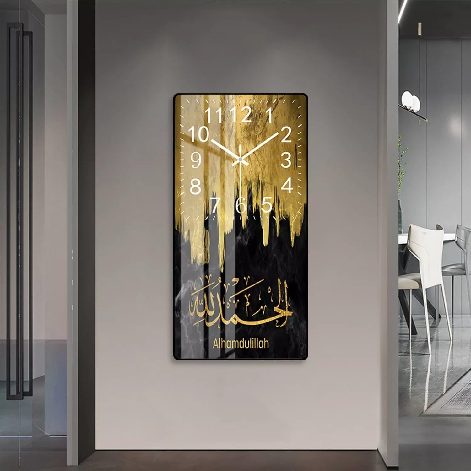 Modern Islamic Calligraphy Wall Clock Acrylic Art 50cm Luxury Gold Black Decor