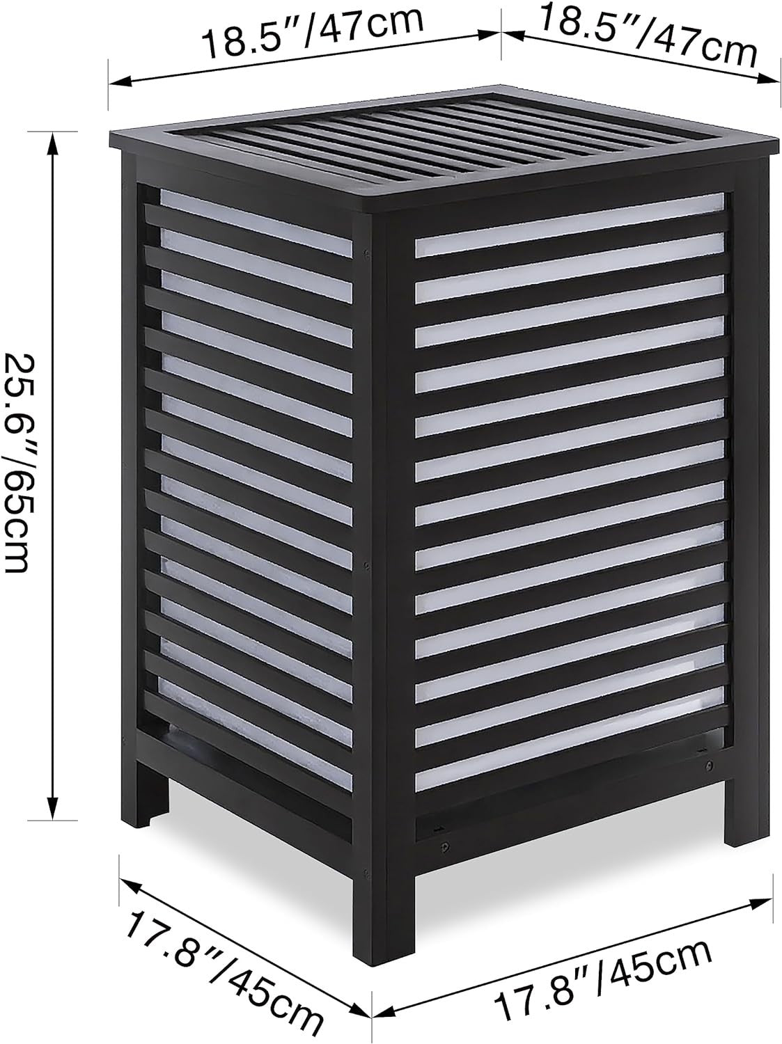 Black Bamboo Double Laundry Hamper with Lid 120L 2 Section Basket 47x47x65cm