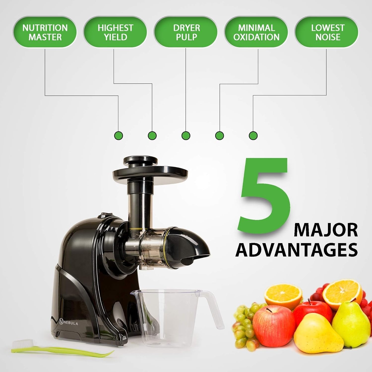 Cold Press Horizontal Juicer 60RPM 7 Stage Extraction Ultra Quiet Easy Clean