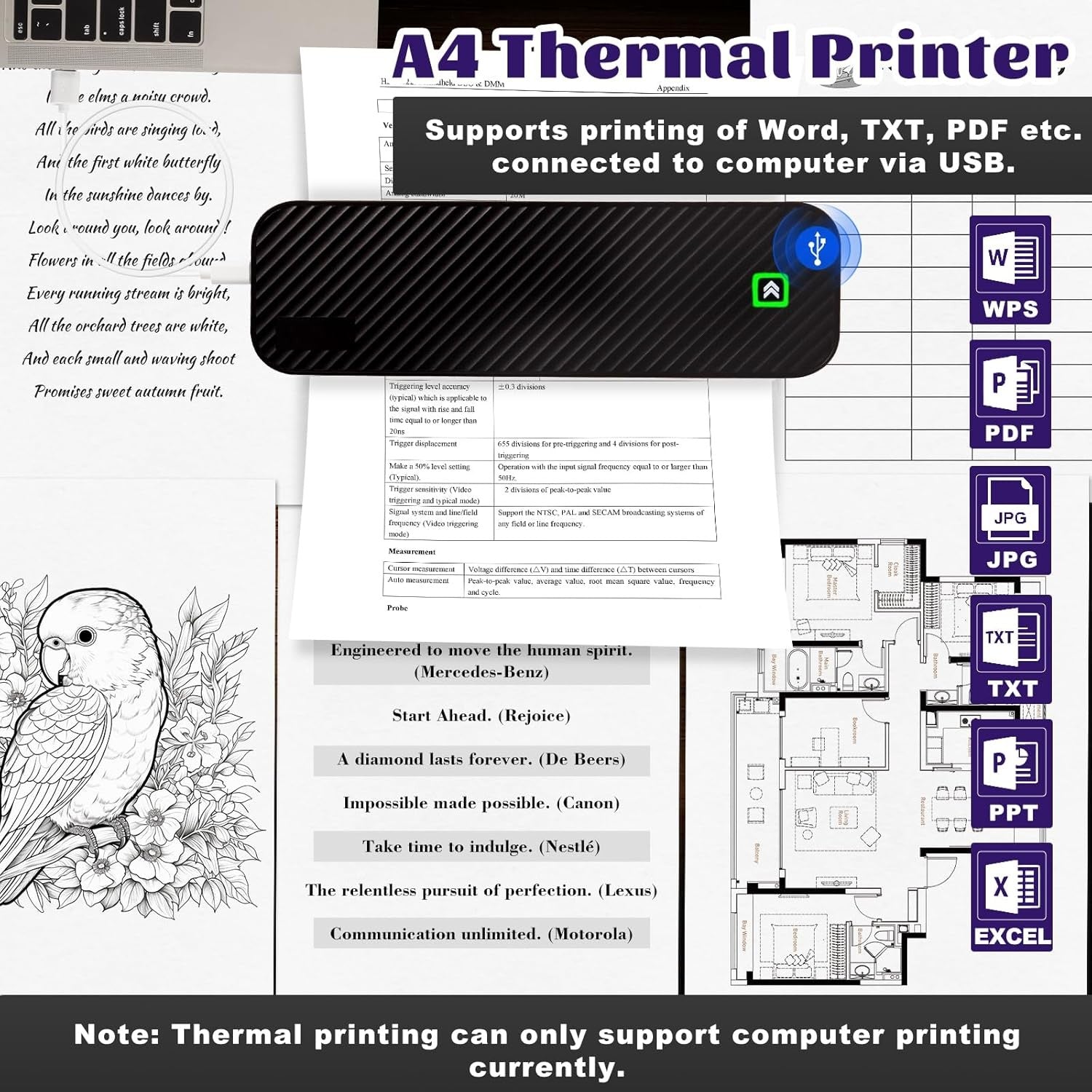 Wireless Tattoo Stencil Printer 2600mAh Black