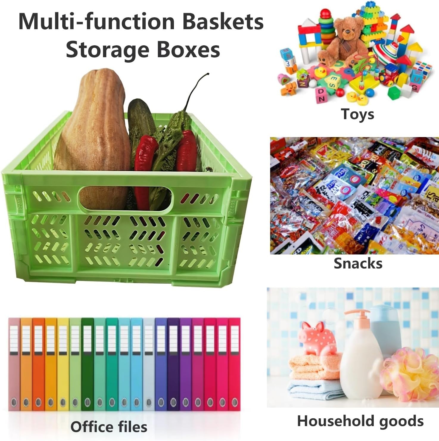 4 Pack 20L Foldable Storage Crates Stackable PP Boxes