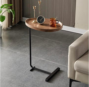 C-Shaped Sofa Side Table Wooden Top Black Metal Frame Compact 40x30x65cm