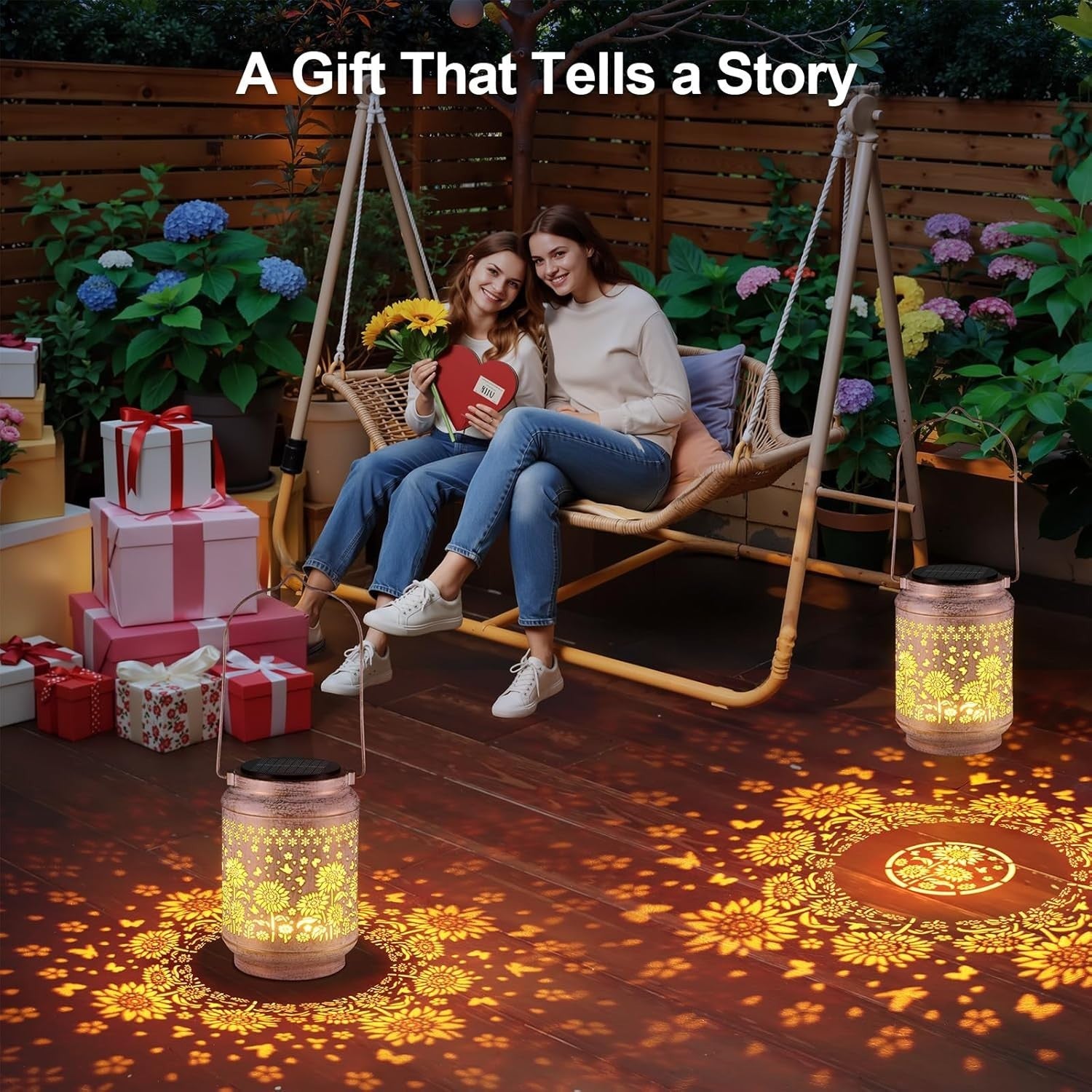 2 Pack Solar Sunflower Lanterns Outdoor Garden Lights • Waterproof Hanging Decor