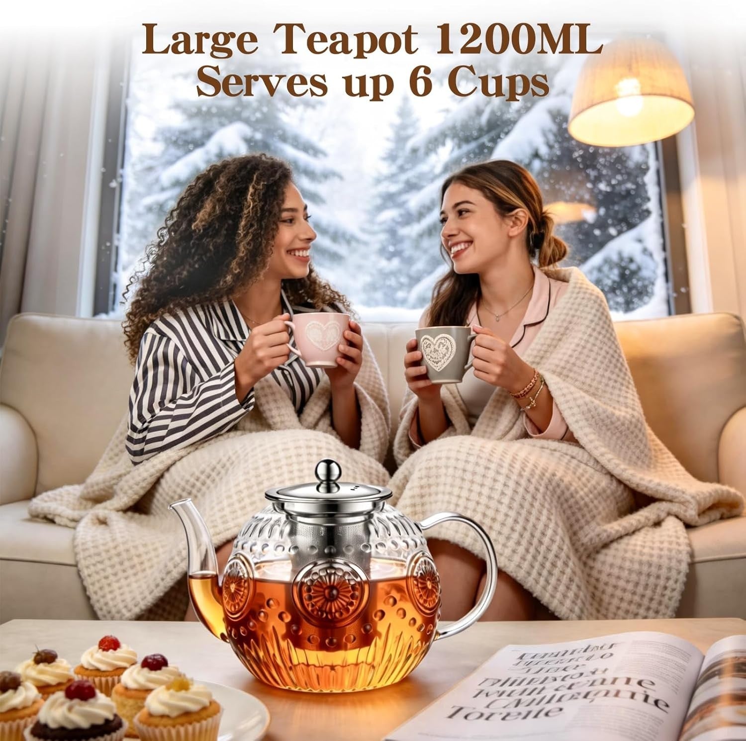 Glass Teapot 1200ml with Infuser Loose Leaf Tea Pot Stovetop Safe