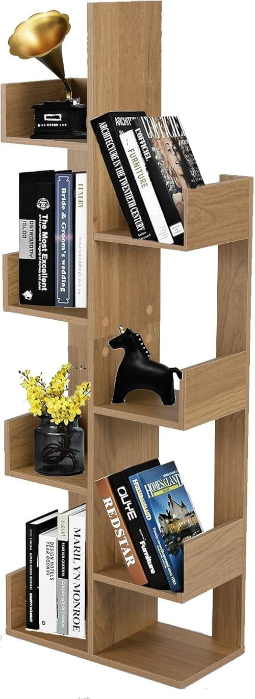 8-Tier Tree Bookcase Natural Wood Freestanding Storage Shelf Unit for Home Offic