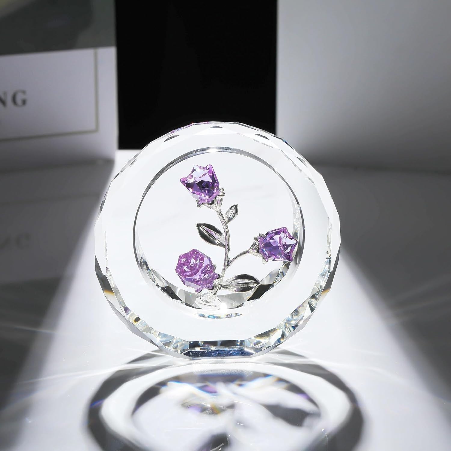 Crystal Purple Rose Ornament • Faceted Glass Flower Bouquet Gift for Women