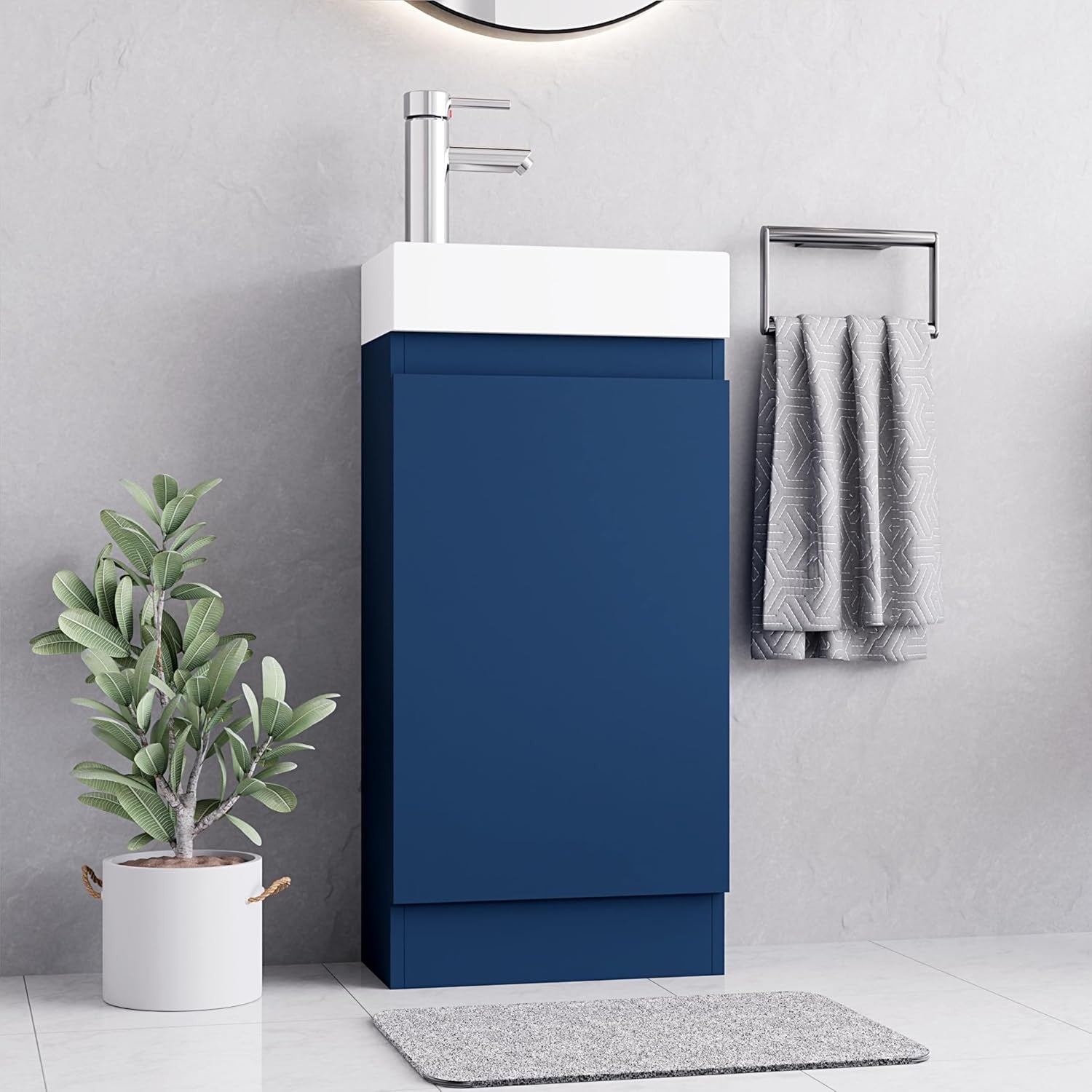 Modern 400mm Bathroom Vanity Unit with Basin Blue Floor Standing Sink Cabinet