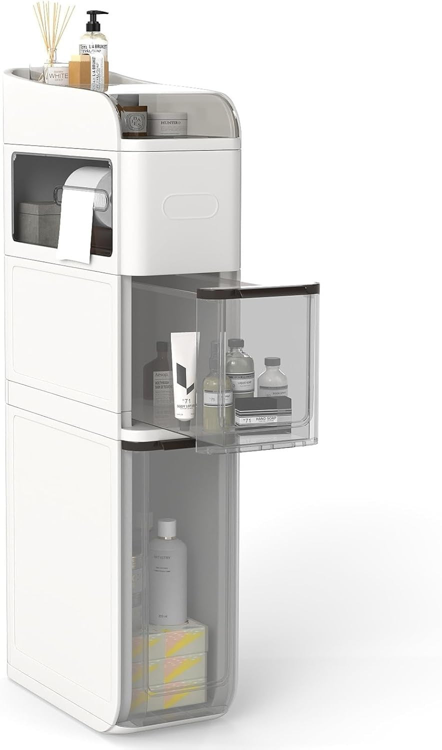 Slim Bathroom Storage Cabinet Rolling Organizer with Drawers White