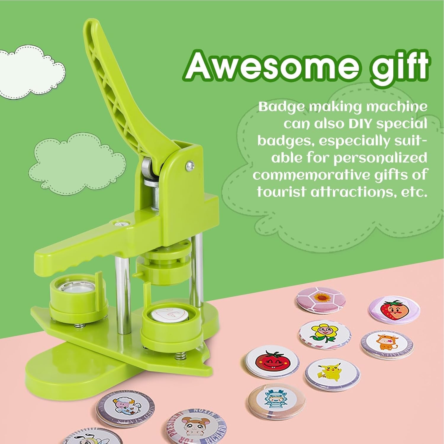 25mm Button Maker Machine DIY Pin Badge Press Kit 100pcs Cutter Tool
