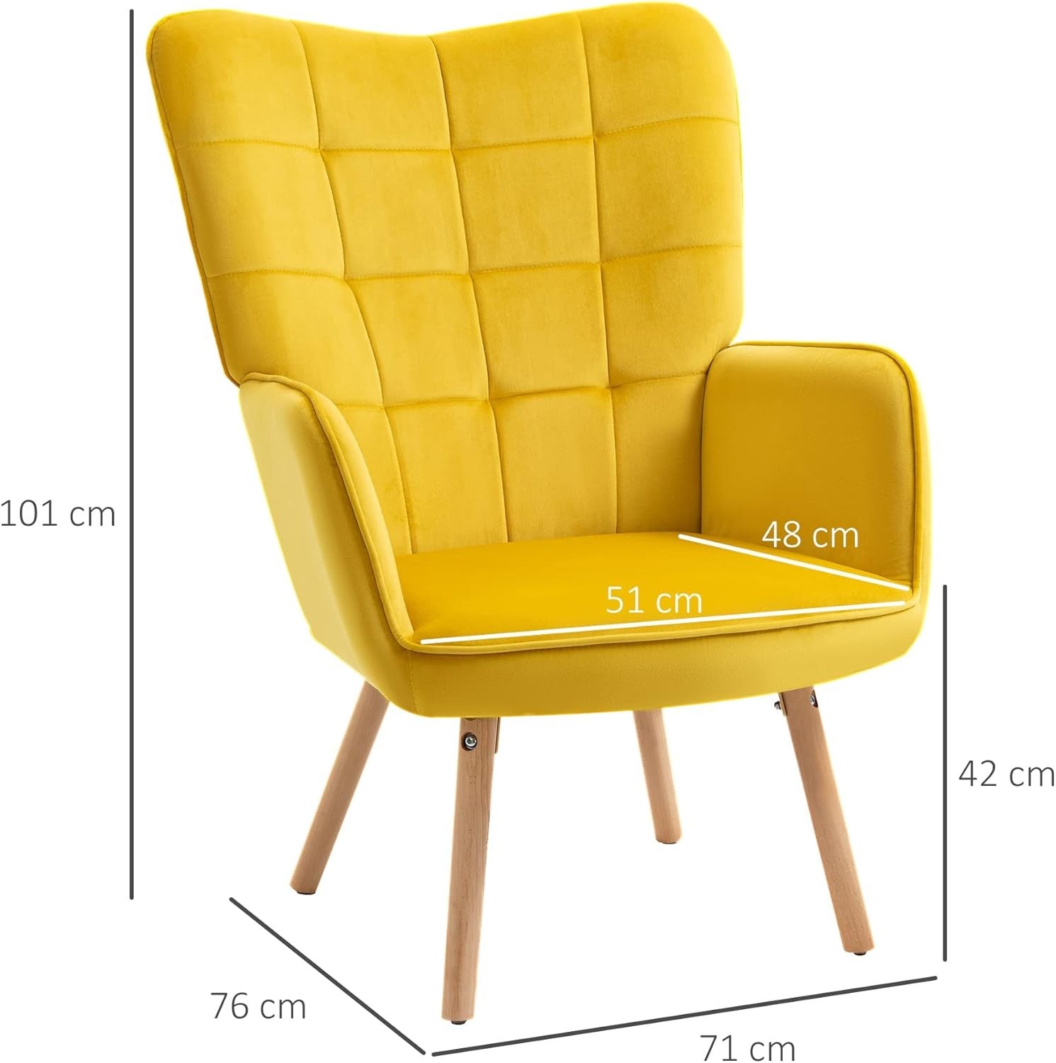Yellow Velvet Wingback Accent Chair Tufted Lounge Armchair Wood Legs
