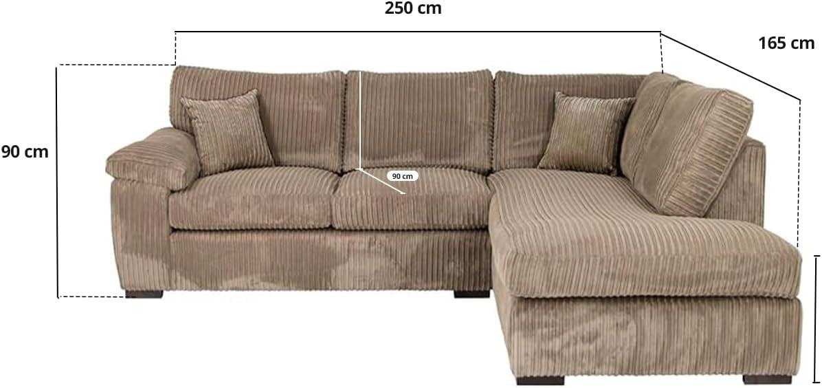 L Shape Jumbo Cord Sofa 4 Seater Right Corner Beige | Comfy Family Couch