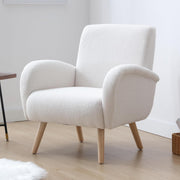 Faux Fur Accent Armchair White Lounge Chair High Back Wood Legs Modern