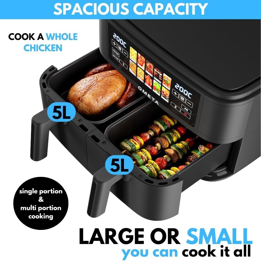 23L Air Fryer Oven Rotisserie Dual Zone Sync Cook Touch LED 10 Presets