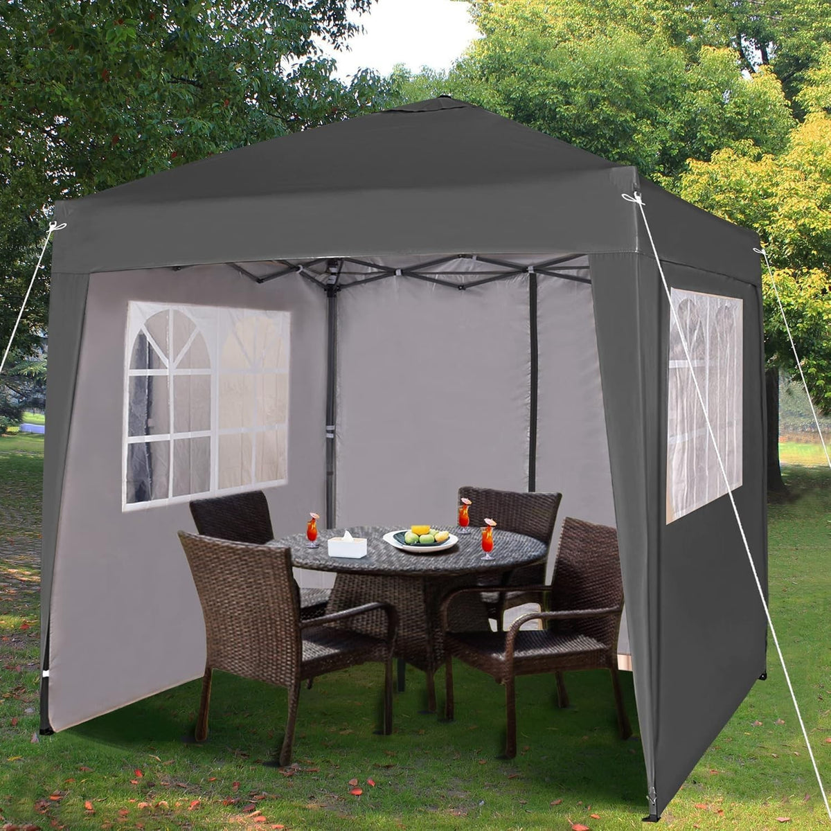 2x2m Pop Up Gazebo Waterproof w/ Sides Grey Silver Protective Canopy