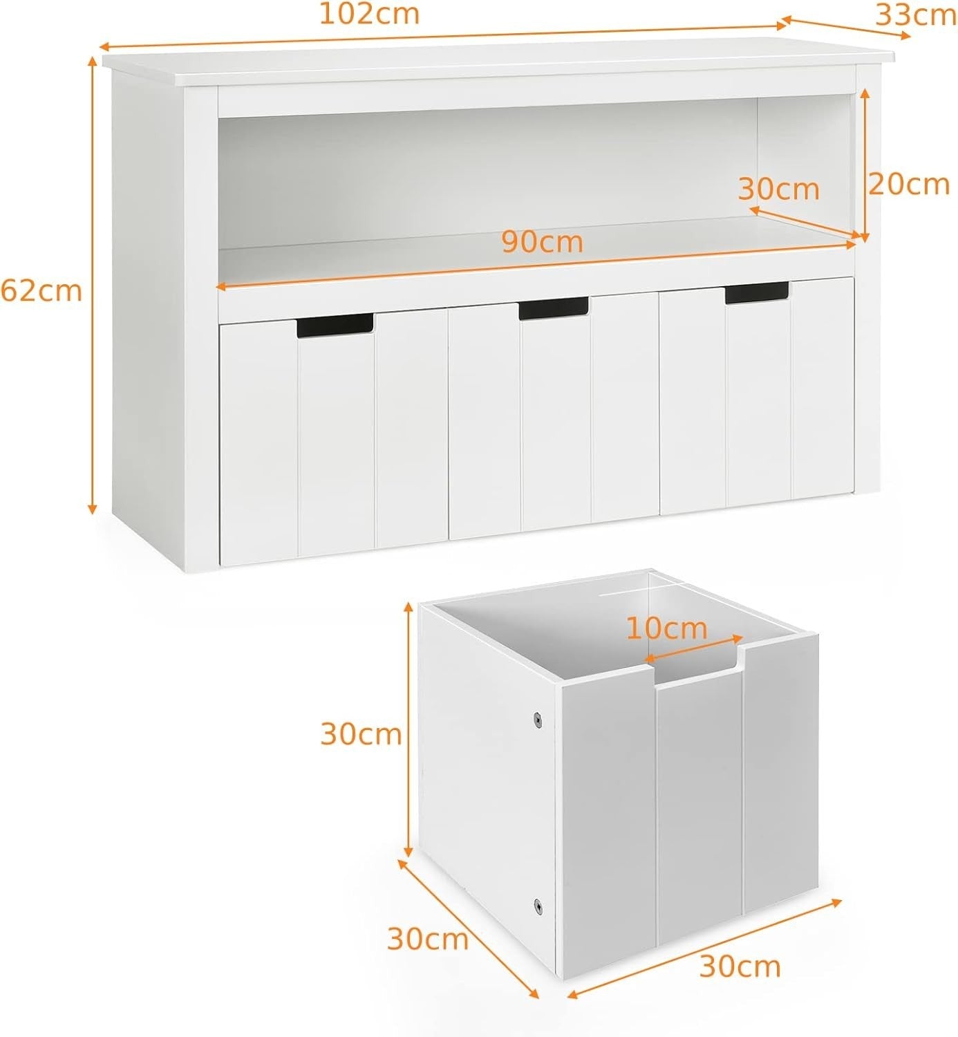 Kids Toy Storage Cabinet with Drawers & Shelf, Durable Wood, 102x33x62cm