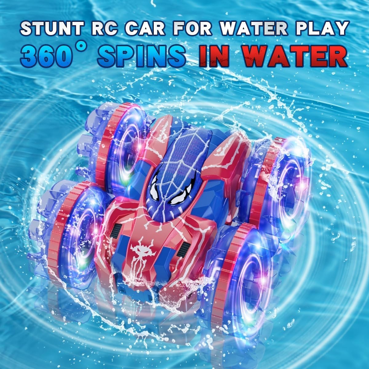 4WD Waterproof RC Stunt Car 360° Rotation Amphibious LED Toy for Kids 3-12