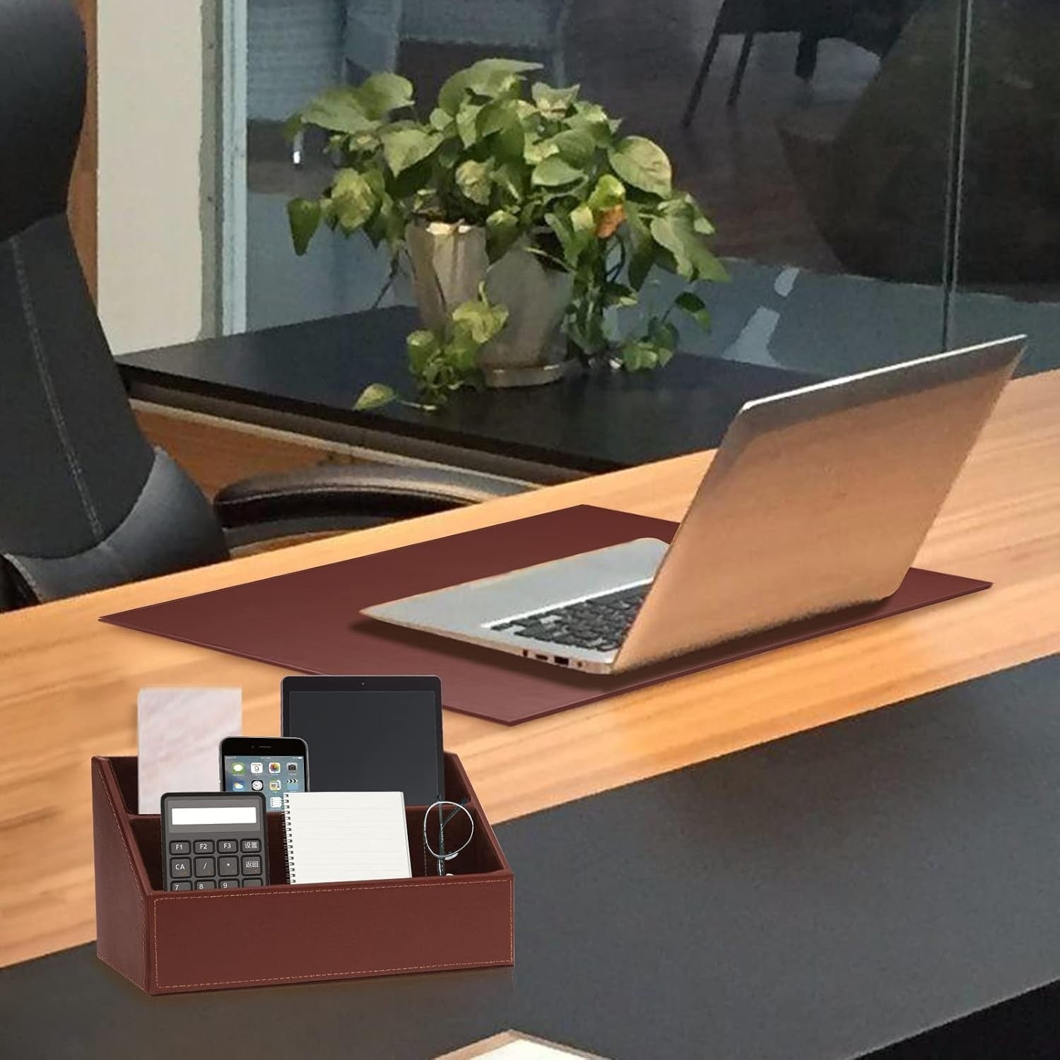 Luxury PU Leather 6-Piece Desk Organizer Set with Writing Pad & Pen Holder