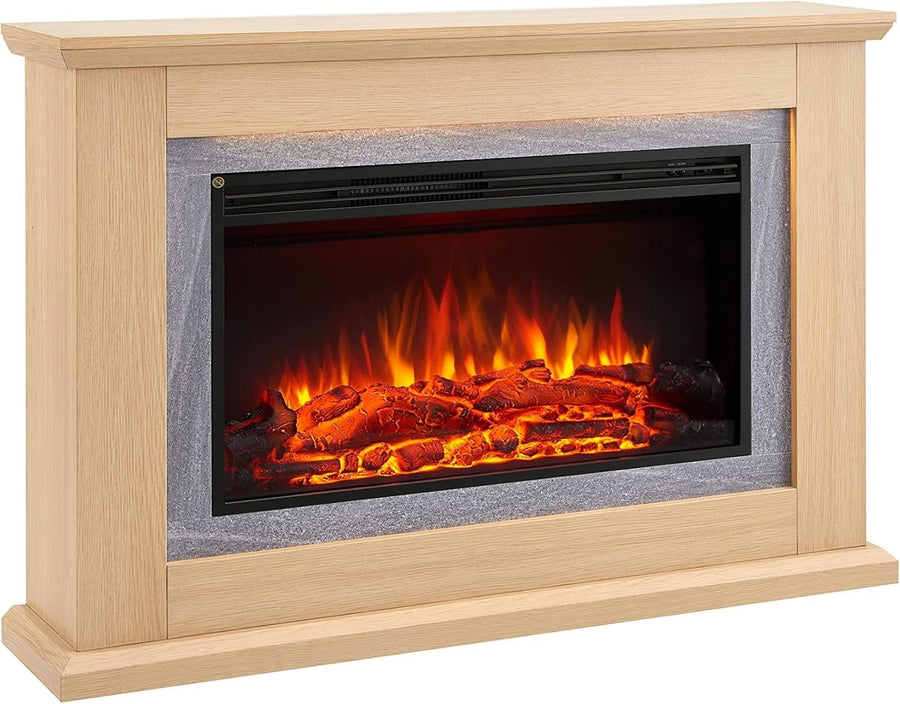 47” Oak Electric Fireplace Heater 2kW LED Flame Remote Modern Mantel