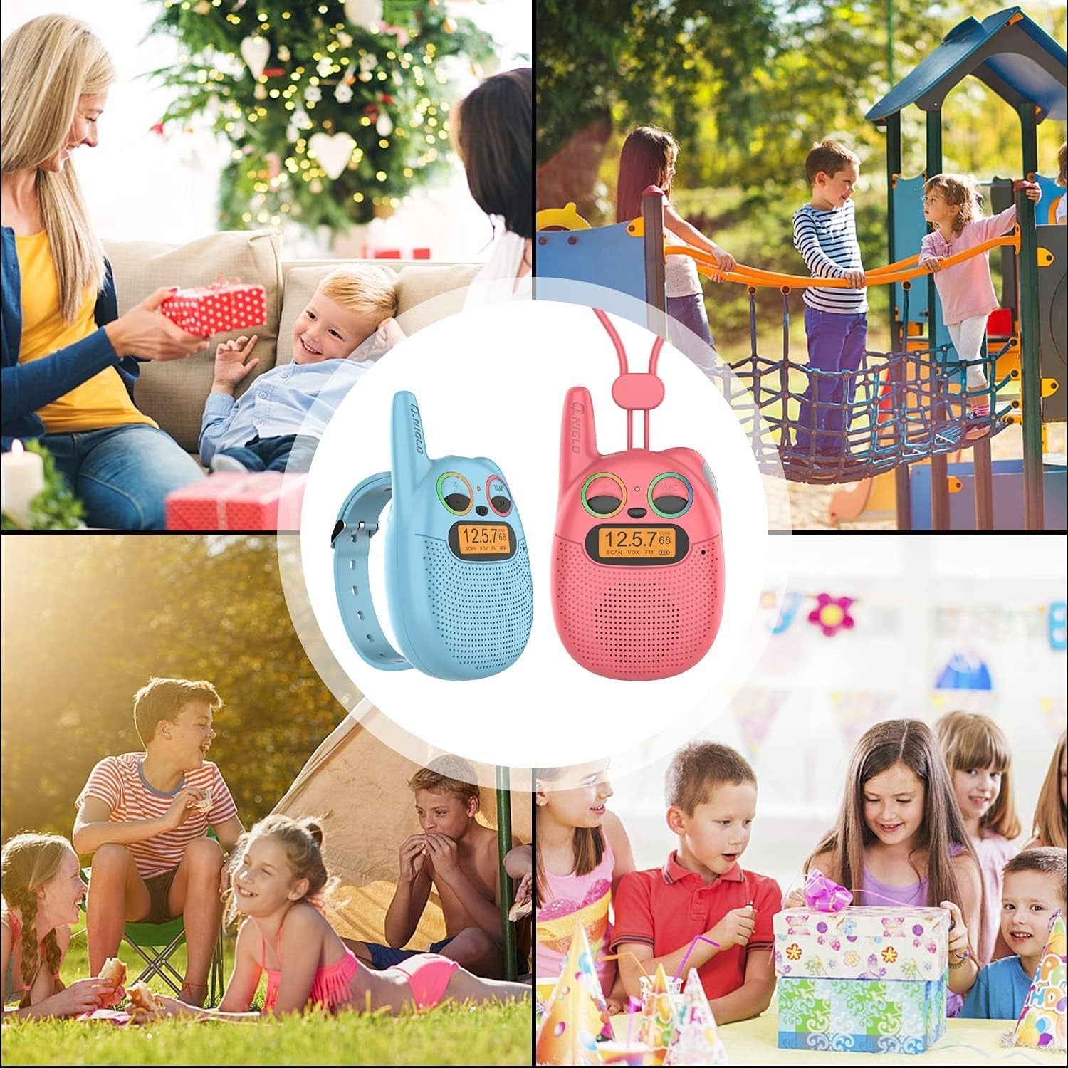 Kids Rechargeable Walkie Talkies 4 Pack Watch Style FM Radio Toy Set