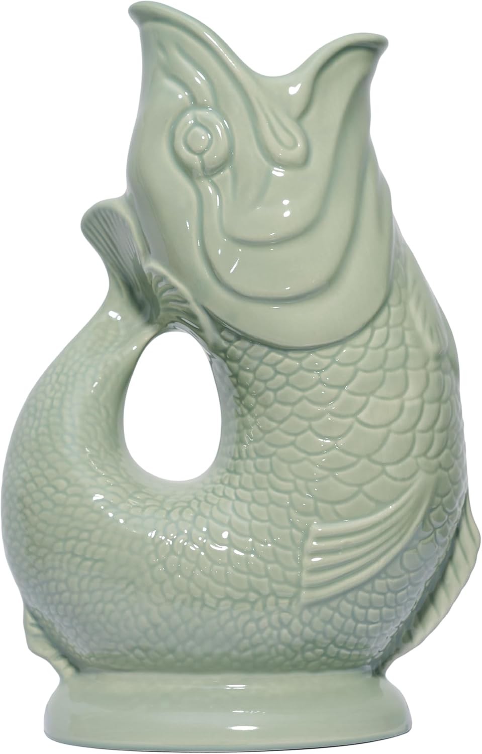 Sage Green Fish Shaped Glug Jug Ceramic Water Pitcher Decorative 0.6L 22cm