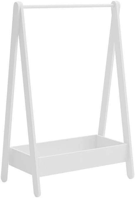Kids Wooden Dress Up Clothes Rail with Shelf – White