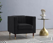 Black Velvet Armchair 1 Seater Sofa Ribbed Gold Leg Modern Lounge Chair