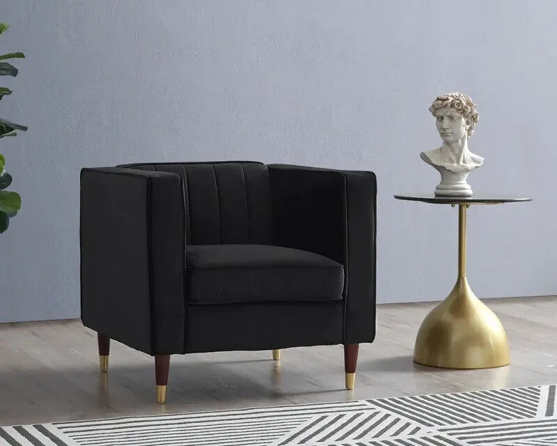 Black Velvet Armchair 1 Seater Sofa Ribbed Gold Leg Modern Lounge Chair