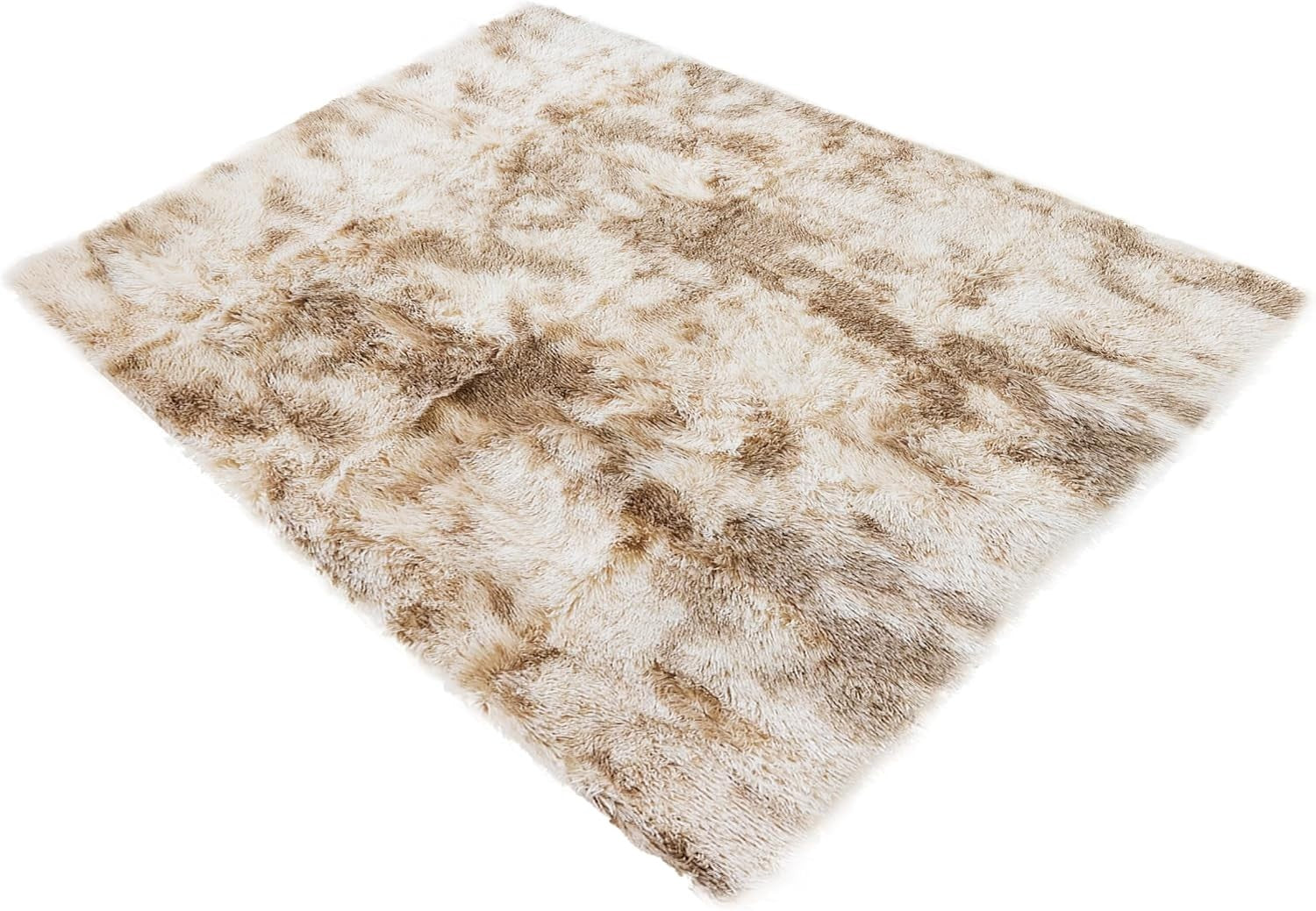 Large Beige Tie Dye Shaggy Area Rug 160x230cm Super Soft Thick Living Room