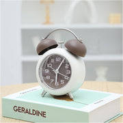Vintage Twin Bell Alarm Clock Loud Silent Non-Ticking Bedside Brown Cream