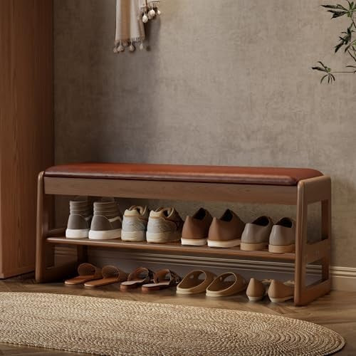 2-Tier Shoe Rack Bench with Flip-Top Storage Leather Cushion – Entryway