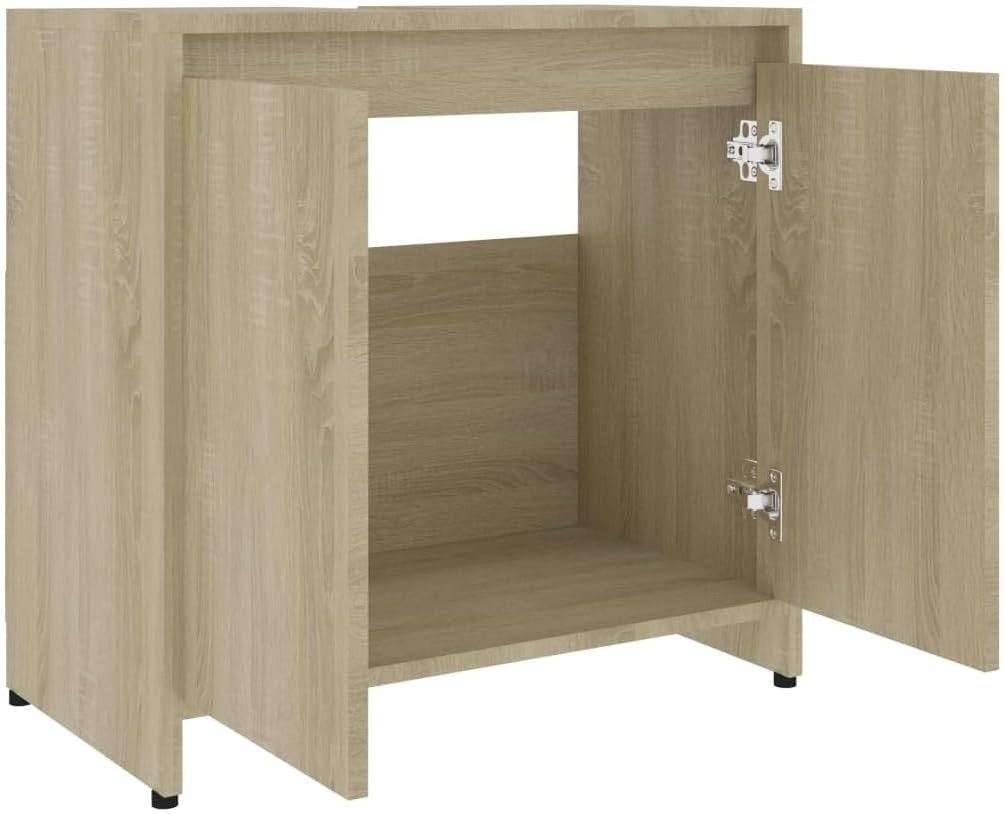 Modern Brown Under Sink Bathroom Cabinet – 2 Door Storage Unit 60x61cm