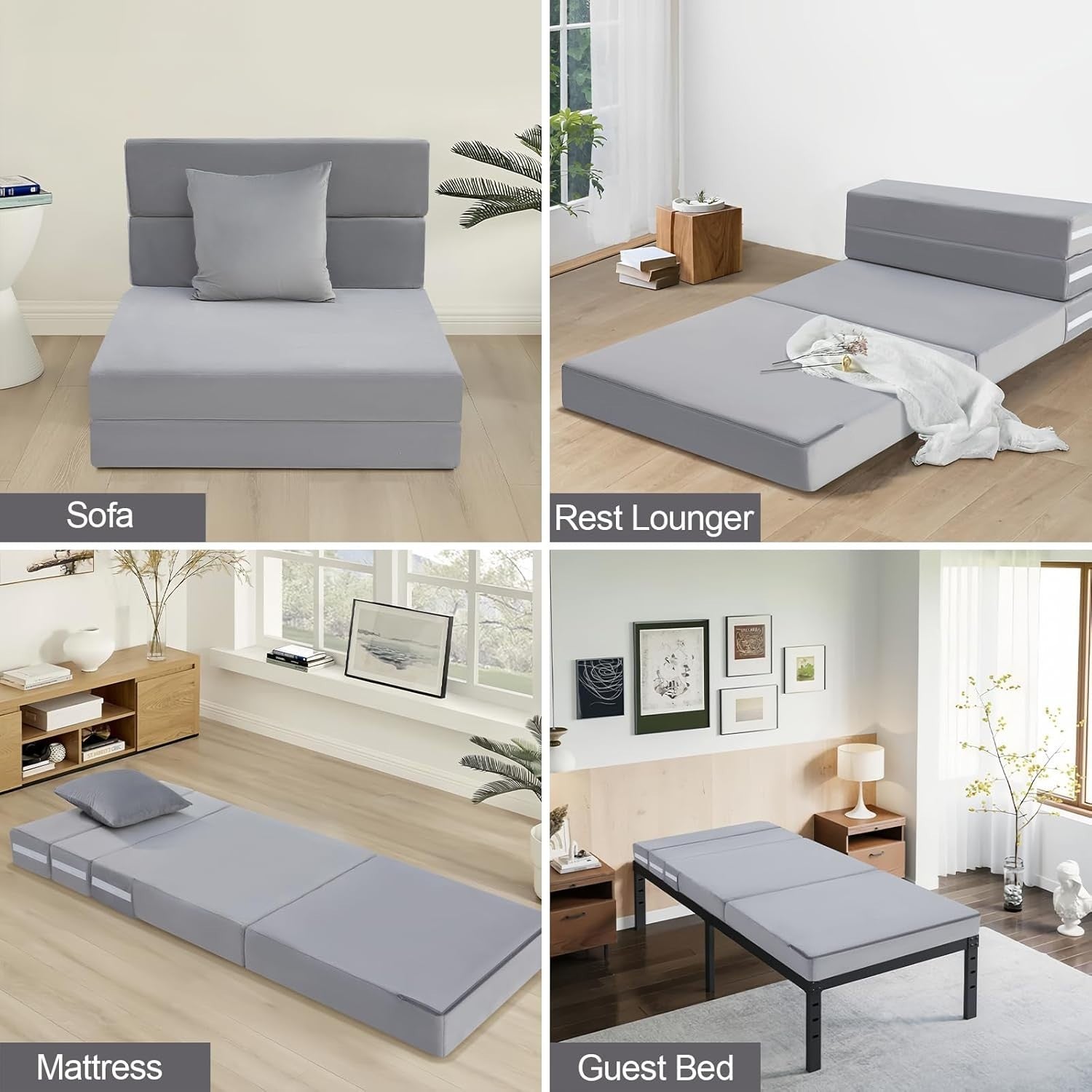 Folding Sofa Bed Mattress Chair Z Bed Futon Single Guest Lounger Grey