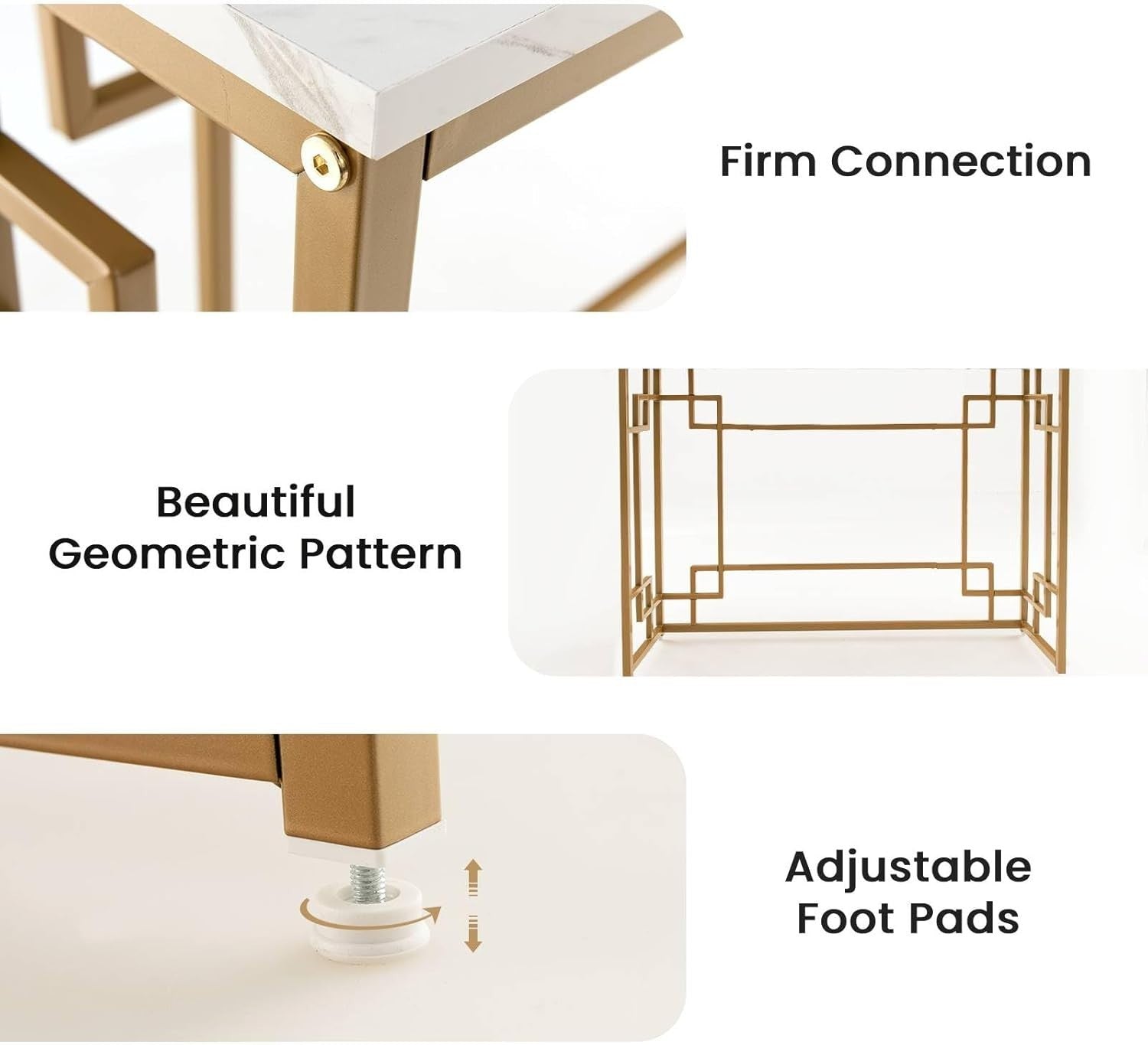 Slim Faux Marble Console Table with Gold Metal Frame – 110cm Wide, Anti-Tip