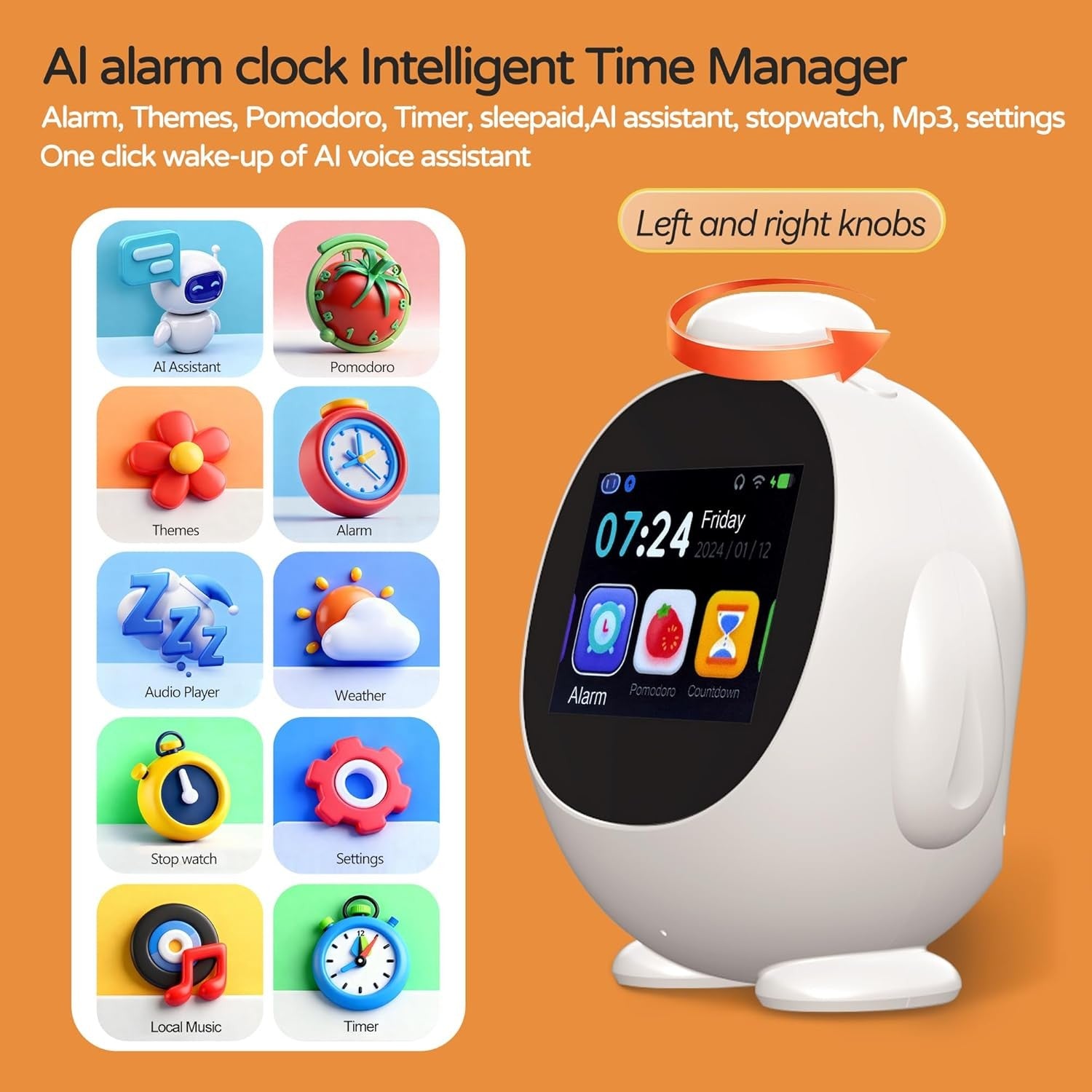 White Kids AI Alarm Clock WiFi Smart Voice Control Learning Sleep Trainer