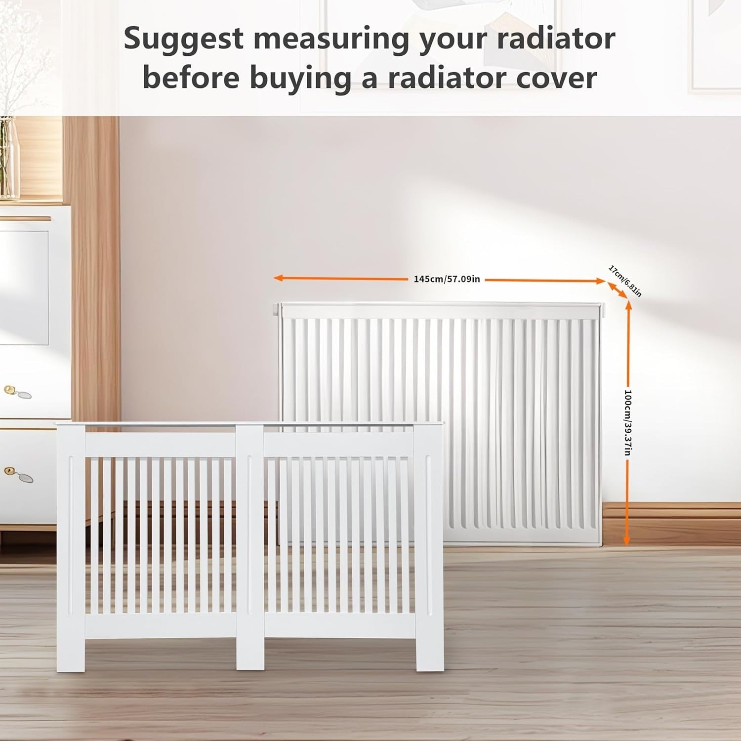 Extra Large White Radiator Cover Cabinet 101cm Tall MDF Vertical Heater Cover
