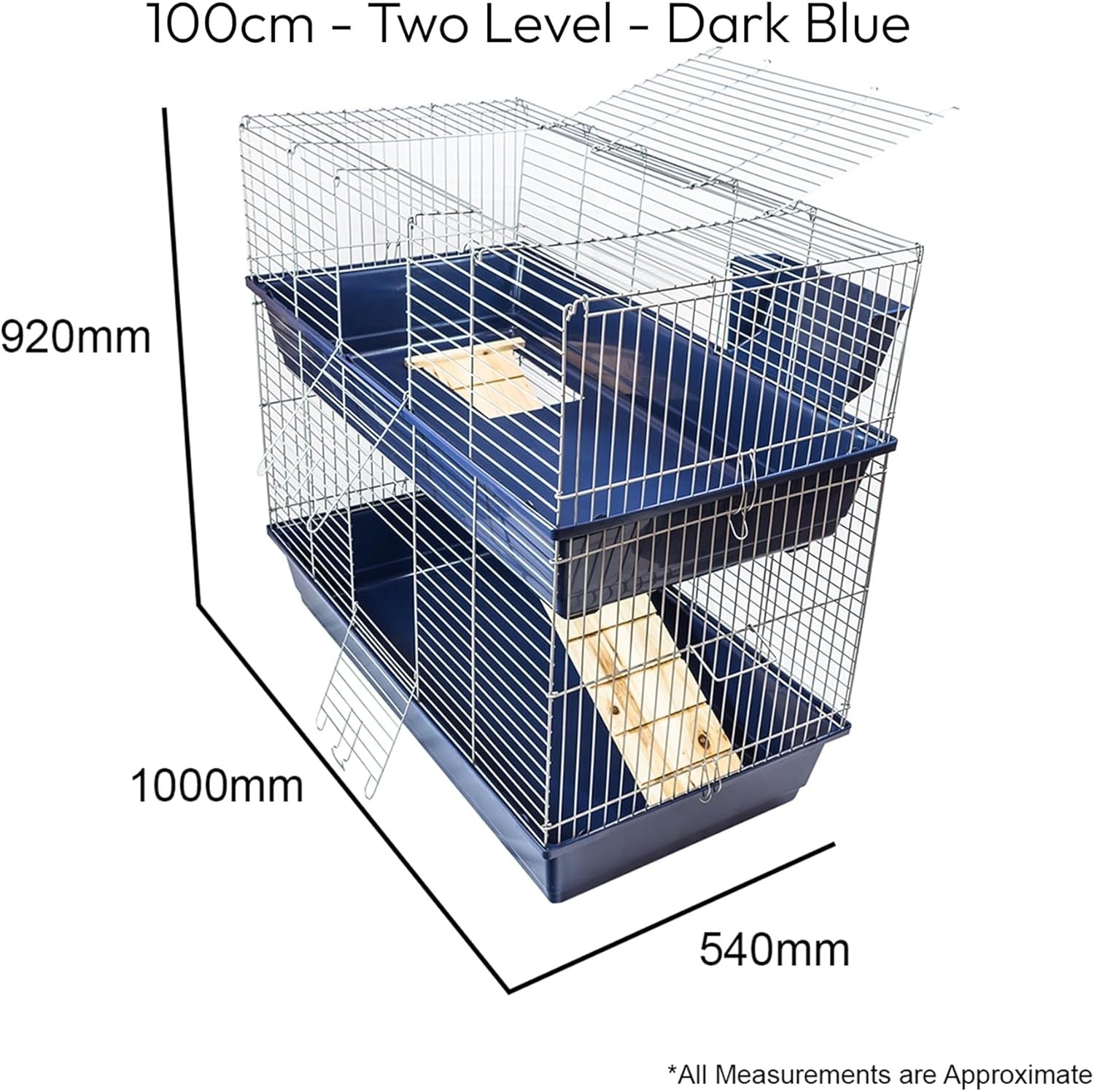 Large Indoor Rabbit Cage Double Level 100cm Guinea Hutch Tray Ramp