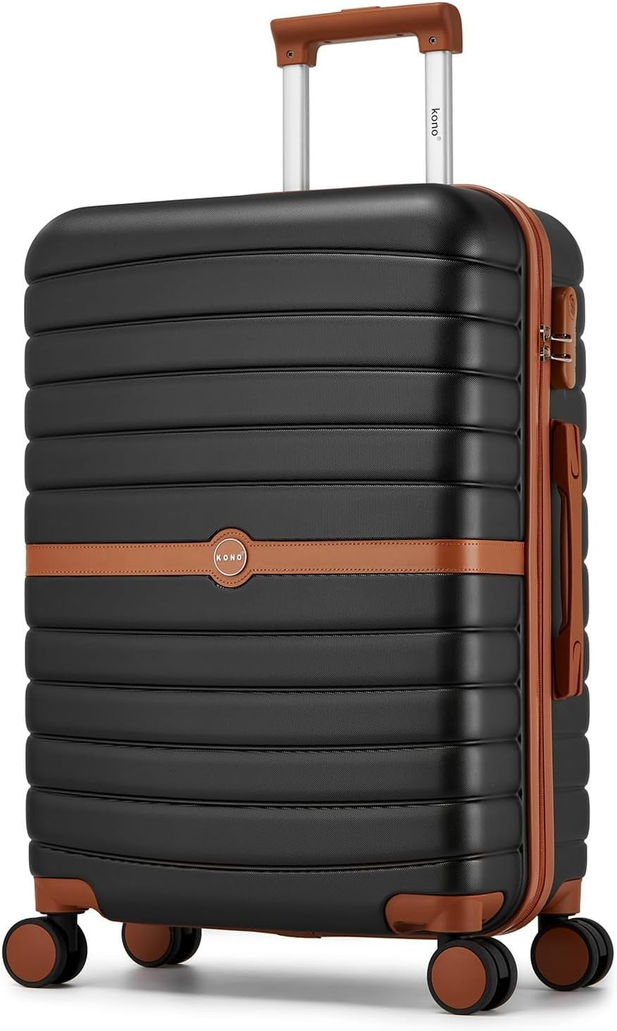 24'' Black Brown Check In Suitcase ABS PC Hard Shell Spinner Wheels Lock